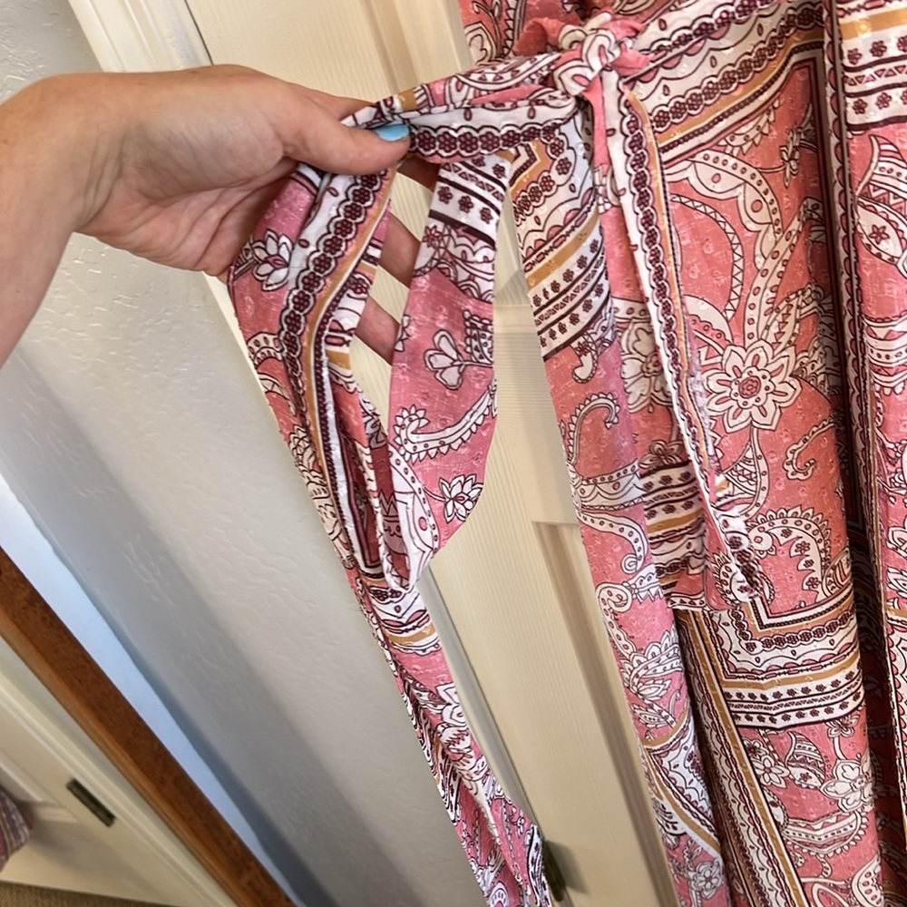 Marée Pour Toi pink flowy wrap maxi dress XXL Swiss dot scarf print - Picture 15 of 15